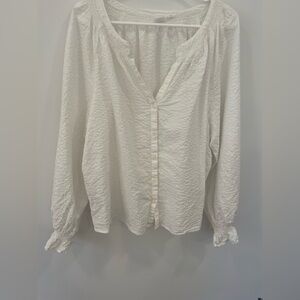 GAP Cotton XL White Textured Button Down Shirt